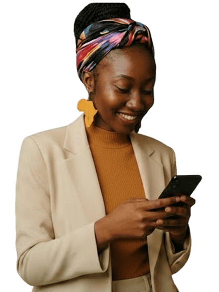 Woman using Pamoja+ on her phone